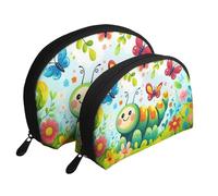 Happy Caterpillar Printed Makeup Bags 2-Piece Portable Shell Travel Toiletry Bag