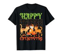 Happy Catsgiving Cute Thanksgiving Cat Wears Pilgrim Hat Value Graphic T-Shirt, Men, Black, S