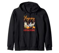 Happy Catsgiving Cute Thanksgiving Cat Wears Pilgrim Hat Zip Hoodie