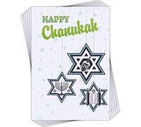 Happy Chanukah - Pack of 6 Premium Glitter Hanukkah Greeting Cards