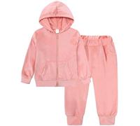 Happy Cherry 2Pcs Girls Velvet Hooded Tracksuit + Joggers Set Kids Autumn Winter Clothing Sets Kids Fleece Sportswear Pink Sweatsuit with Zip and Pockets 5-6 Years