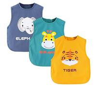 Happy Cherry 3 Packs Baby Sleeveless Bibs Toddler Waterproof Feeding Apron Infant Soft Weaning Smock Boy Girl Cartoon Anti-Dressing Bibs for Nursing Eating Playing Painting 2-3 Years Old