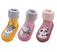 Happy Cherry 3 Pairs Boys Girls Indoor Slippers Baby Anti-Slip First Walking Shoes Newborn Cotton Soft Grip Sole Indoor Shoe Socks Toddler Cute Animal Breathable Long Socks