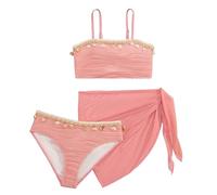 Happy Cherry 3 Pieces Girls Bikini Set Kids Adjustable Spaghetti Strap Tankini with Cover Up Mesh Skirt Swimming Costume Beach Bathing Suit Pink 12 Years