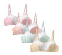 Happy Cherry 4 Pack Girls Sports Bra Training Bras Underwear with Fixed Bust Pad Adjustable Strap Teenage Kids Crop Tops 10-12Y