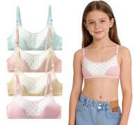 Happy Cherry 4 Pack Sports Bra for Girls Cotton Training Bras with Adjustable Strap Seamless Sweet Elegant Underwear Teens Crop Top for 8-10 Years