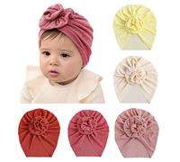 Happy Cherry - 5/6 Pieces Newborn Hat Baby Girl Boy Cute Turban Hats Knot Toddler Cap Infants Soft Beanie Caps Headwrap with Big Colour Bowknot Spring Summer Autumn Winter