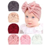 Happy Cherry - 5 Pcs Newborn Turban Hat Baby Infant Girl Turban Hat Beanies Caps Big Bow Headwraps Stretchy Toddler Hat Cute Nursery Hospital Caps Solid Color for 0-12 Months