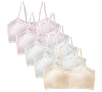 Happy Cherry 5 Pieces Girls Cotton Crop Bras Teenage Breathable Underwear Kids Sports Training Bras with Removable Pads Puberty First Wireless Bralette Seamless Vest Tops for 12-16 Years Old