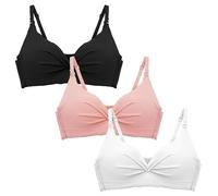 Happy Cherry - 5 Pieces Teen Girls Bra Crop Tops First Bra Kids Soft Cotton Underwear Seamless Wireless Padded Bralettes with Back Buckle for Teenage Women Sports Training Athletic Everyday Wear