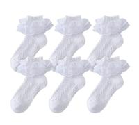 Happy Cherry - 6 Pairs Girl Frilly Lace Socks Elegant Princess Dress Socks Kids Toddler Children Non Slip Ankle Ruffled Cotton Sock for 10-15 Years