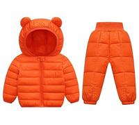 Happy Cherry - Baby Girl Boy 2 Pcs Winter Clothes Sets Puffer Hooded Down Jacket with Snow Pant Toddler Padded Jacket Coat Down Tousers Lightweight Casual Outerwear Outfits Snowsuit for 0-5 Years