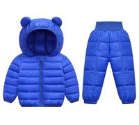 Happy Cherry - Baby Girl Boy 2 Pcs Winter Clothes Sets Puffer Hooded Down Jacket with Snow Pant Toddler Padded Jacket Coat Down Tousers Lightweight Casual Outerwear Outfits Snowsuit for 0-5 Years