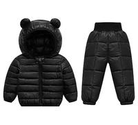 Happy Cherry - Baby Girl Boy 2 Pcs Winter Clothes Sets Puffer Hooded Down Jacket with Snow Pant Toddler Padded Jacket Coat Down Tousers Lightweight Casual Outerwear Outfits Snowsuit for 0-5 Years