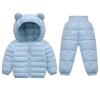 Happy Cherry - Baby Girl Boy 2 Pcs Winter Clothes Sets Puffer Hooded Down Jacket with Snow Pant Toddler Padded Jacket Coat Down Tousers Lightweight Casual Outerwear Outfits Snowsuit for 0-5 Years