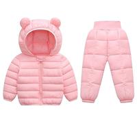 Happy Cherry - Baby Girl Boy 2 Pcs Winter Clothes Sets Puffer Hooded Down Jacket with Snow Pant Toddler Padded Jacket Coat Down Tousers Lightweight Casual Outerwear Outfits Snowsuit for 0-5 Years