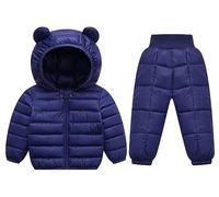 Happy Cherry - Baby Girl Boy 2 Pcs Winter Clothes Sets Puffer Hooded Down Jacket with Snow Pant Toddler Padded Jacket Coat Down Tousers Lightweight Casual Outerwear Outfits Snowsuit for 0-5 Years