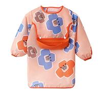 Happy Cherry Baby Sleeved Apron Bibs Boy Girl Waterproof Coverall Feeding Bibs Unisex Easy Clean Cute Washable Apron Child Painting Smocks with Detachable Silicone Catcher Adjustable Closure 4-5 T