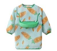 Happy Cherry Baby Waterproof Feeding Bibs Toddler Long Sleeve Weaning Bibs with Detachable Silicone Boys Soft Dribble Bibs Girl Apron Unisex Easy Clean Anti-Dressing Smock Kid Eating Painting 1-2 T