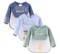 Happy Cherry Baby Waterproof Weaning Bibs Boys Grils Long Sleeve Feeding Smocks Unisex Adjustable Apron Little Kids Soft Protection Clothes with Pocket 12-24 Months 3 Pieces