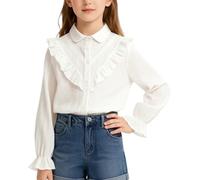 Happy Cherry - Blouse Girls Kids Long Sleeve Button-Down for Spring Summer Autumn Tops Cotton Casual with Ruffles Cute Princess Long-Sleeve Shirt Kids for School Occasions - 12-13 Years - White