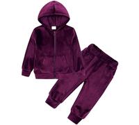 Happy Cherry - Boy Girl Winter Velvet Sports Suit Kids Hooded Sweatshirt Set Tracksuit Bottoms Joggers Sets Hoodie Plain Pullover Top Jogging Pants Winter Fall Clothes for Childrens 1-7 Years