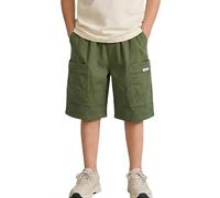 Happy Cherry Boys Cargo Shorts Breathable Y2K Workwear Summer Trousers with Elastic Waist, Pockets, Loose Fit for Kids 11-12 Years Green