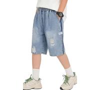 Happy Cherry Boys Denim Shorts Bermuda Jean Jorts Elasticated Waist Baggy Fit for Skateboarding School Soft Breathable Summer Shorts for Ages 11-12 Blue