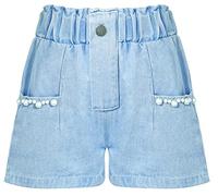 Happy Cherry - Casual Denim Shorts Girl Cotton Hot Pants Layered Frayed Ruffle Hem Jean Stretchy Elastic Waist Loose Wide Leg Pleated Summer Wear with Pockets Blue for 11-12 Years