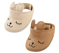 Happy Cherry - Child Summer Hat Wide Brim Sun Protection Hat Adjustable Foldable Outdoor Straw White Cap Flap Cartoon Hat Girls Kids to Go Out and Play Beach Seaside Pool for 1-7 Years