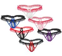Happy Cherry Cut Out Open Crotch G-String Panties for Women Pearl Embellishment Soft Elastic T-Back Briefs See Through Light Weight Stretch Panties 03 6 Pack L