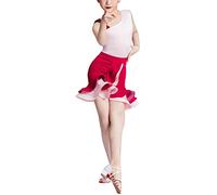 Happy Cherry Dance Costumes Latin American Girls Set of 2 Pieces Bodysuit Dance Salsa Elegant and Irregular Skirt with Ruffle for Rumba Samba Tango, Red Pink, 120 cm