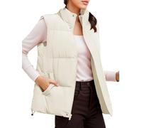 Happy Cherry Gilet with Pocket for Women Lightweight Soft Cargo Vest Autumn Winter Warmth Waistcoat Solid Windproof Puffer Vest White XXL