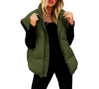 Happy Cherry Gilet with Pocket for Women Lightweight Soft Vest Autumn Winter Warmth Waistcoat Solid Windproof Puffer Vest Green XXL