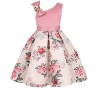 Happy Cherry - Girl Baptism Christening Dress Wedding Suit Special Occasion Dresses Printed Gown Kid Princess Elegant Formal Outfit Ruffled Short Sleeves with Bow Belt Party Birthday 9-10 Years