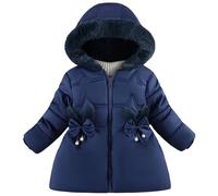 Happy Cherry Girl Windproof Coats Solid Hooded Warm Padded Coat Lightweight Outerwear with Side Pockets Toddler Girls Fleece Jacket for Winter Navy Blue 100