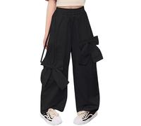 Happy Cherry Girls Baggy Trousers Y2K Vintage Pants Cargo Loose Fit Kids Parachute Pants Elastic Waist 160 Black
