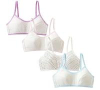 Happy Cherry - Girls Bras Athletic Sports Crop Bra Top Cotton Bralette Stretch Underwear Vest Removable Pads Wireless with Thin Strap 4 Pieces One Size Kid to Teen for 8-14 Years