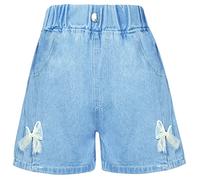 Happy Cherry - Girl's Denim Jean Shorts Kids Loose Pants Child Elasticated High-Waisted Ruffle Hem Skirt Jeans Casual Stretchy Hot Short Pant Casual Cute Outfits with Pockets Blue for 9-10 Years