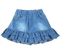Happy Cherry - Girl's Denim Jean Shorts Kids Loose Pants Child Elasticated High-Waisted Ruffle Hem Skirt Jeans Casual Stretchy Hot Short Pant Casual Cute Outfits with Pockets Blue for 5-6 Years