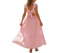 Happy Cherry - Girls' Dresses Ruffle Sleeves Children 5-14 Years for Holidays Beach School Backless Long Dress Summer Kids with Bow Casual Square Neck for Party Wedding Ceremony - Pink - 12-13 Years