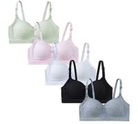 Happy Cherry - Girls First Bra Sport Bras Wireless Bralette Cotton Crop Top 3/4/5/6 Pieces Thin Breathable Pad Underwear Top Teen Girl with Removable Adjustable Strap for 12-18 Years