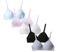 Happy Cherry - Girls First Bra Sport Bras Wireless Bralette Cotton Crop Top 3/4/5/6 Pieces Thin Breathable Pad Underwear Top Teen Girl with Removable Adjustable Strap for 12-18 Years