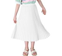 Happy Cherry Girls High Waist Pleated Skirt A-Line Midi Skirt Swing Long Skirt Summer Kids Knee Length Skirt 9-10 Years White