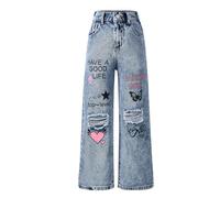 Happy Cherry Girls Jeans Bootcut Trendy and Cool Loose Elasticated Waist Retro Style Denim Pants for Kids Fit 11-12 Years
