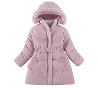 Happy Cherry Girls Mid Long Warm Jacket Fleece Lined Winter Snow Coat Fur Hooded Warm Outerwear With Waist Belt Pink 8-9 Years