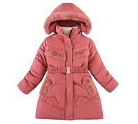 Happy Cherry Girls Mid Long Warm Jacket Fleece Lined Winter Snow Coat Fur Hooded Warm Outerwear With Waist Belt Watermelon Red 8-9 Years