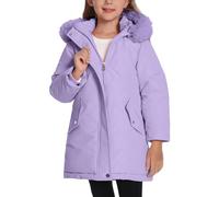 Happy Cherry Girls Padded Coat Kids Waterproof Windproof Parka Winter Warm Mid-Length Jacket with Faux Fur Hooded for Outdoor Adventure Climbing Activities 130 CM