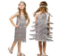 Happy Cherry - Girls Sequins Dance Outfit Kids Dancewear Sleeveless Tassel Dress Latin Tango Dance Costume Carnaval Party Fancy Jazz Bally Cheerleaders Gymnastics Silver for 10-12 Years