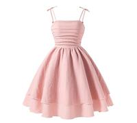 Happy Cherry Girls Shoulder Tie Dress Elegant Princess Kids Bow Birthday Party Square Neck Sundress Summer Clothes 11 Years Pink